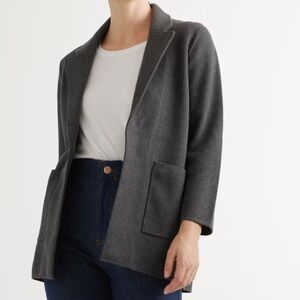 Quince Organic Cotton Knit Blazer Large open front pockets